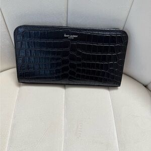 Saint Laurent Black Crocodile Embossed Wallet